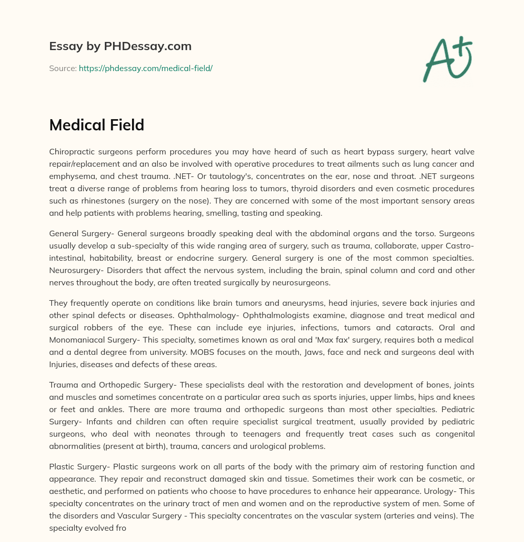 Medical Field essay