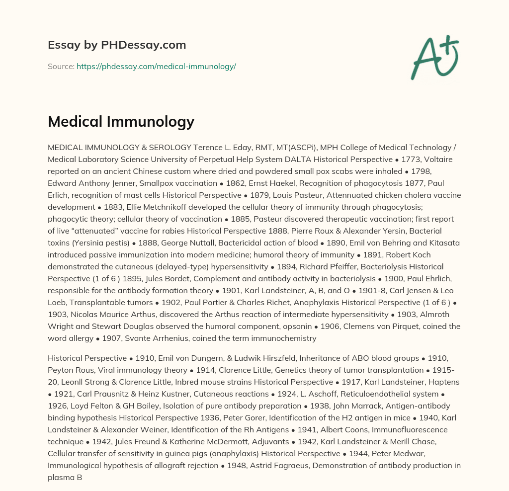 Medical Immunology essay