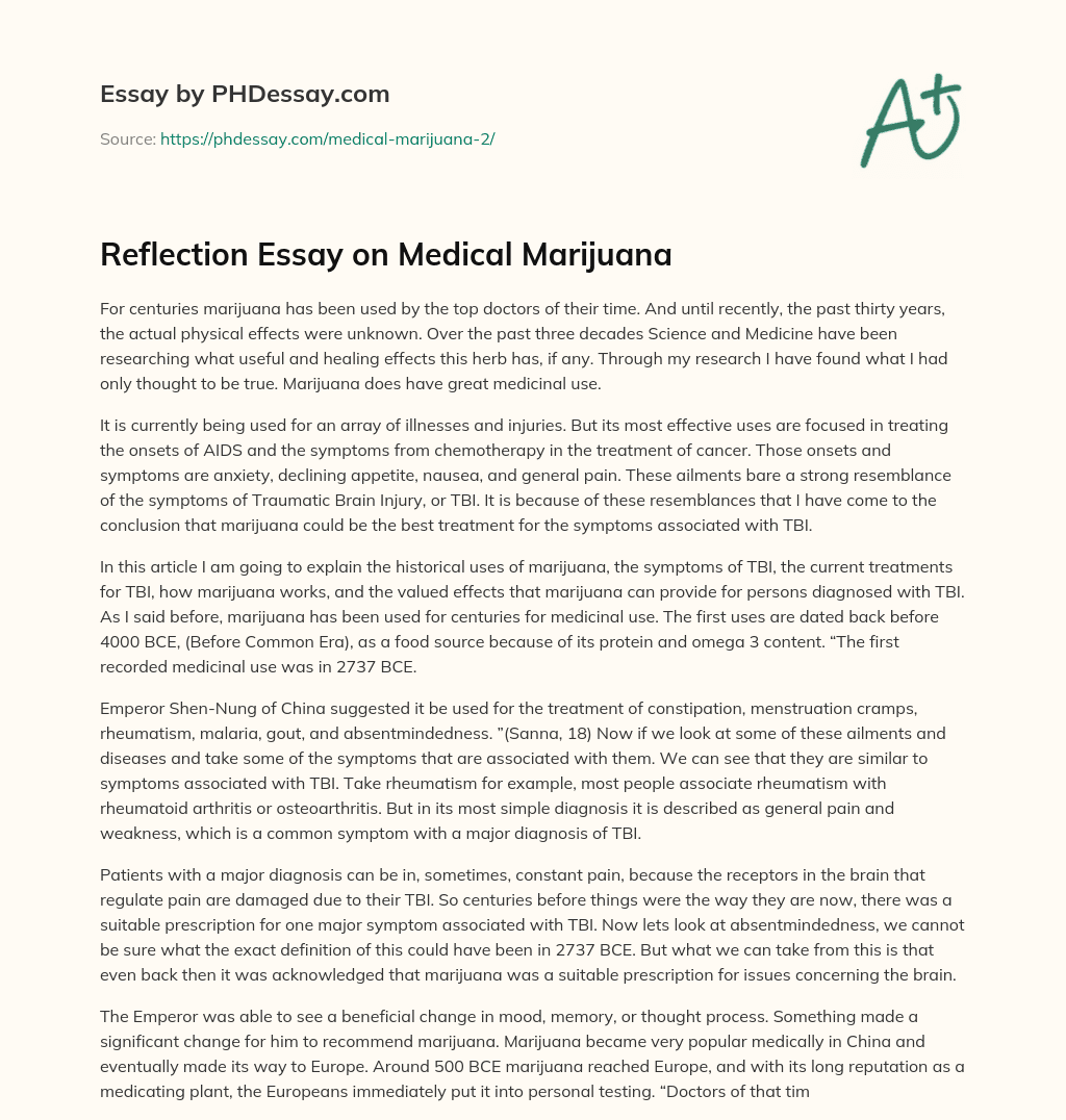 Reflection Essay on Medical Marijuana essay