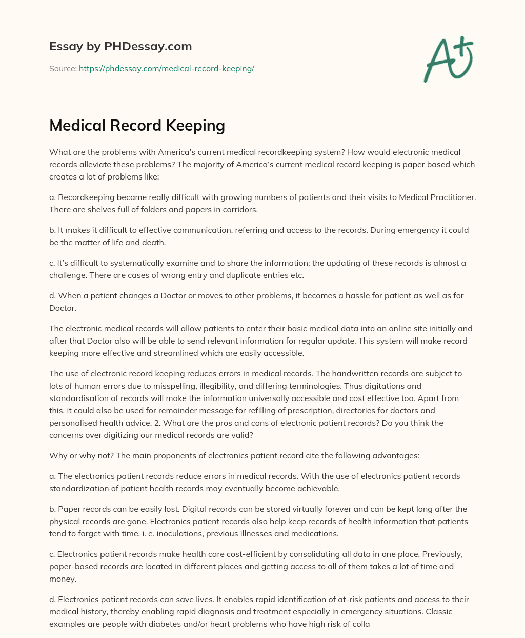 Medical Record Keeping