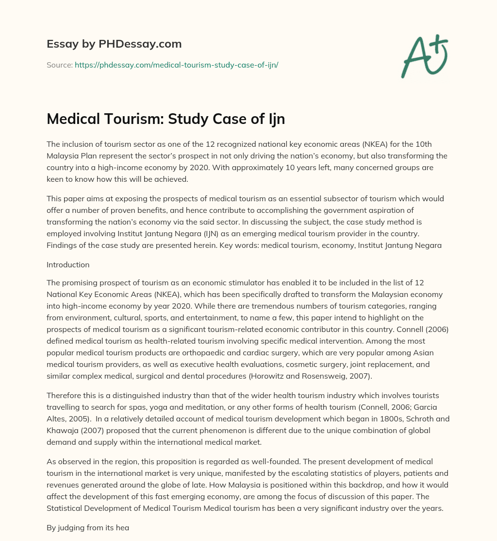 Medical Tourism: Study Case of Ijn essay