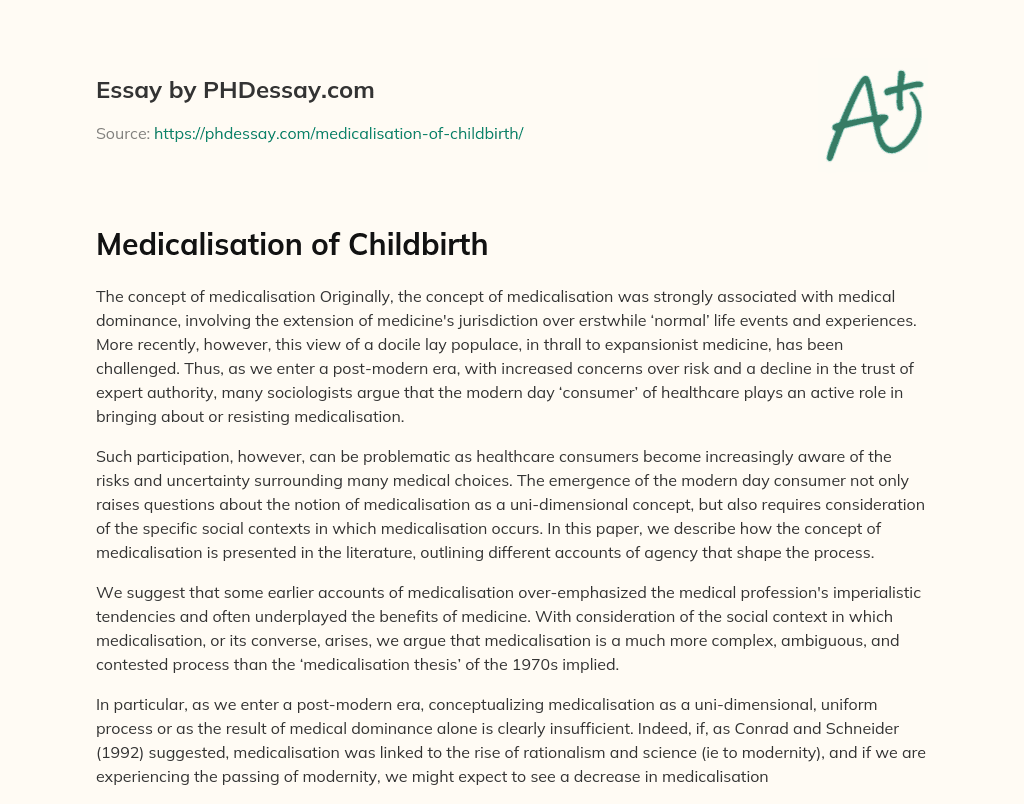 Medicalisation of Childbirth essay