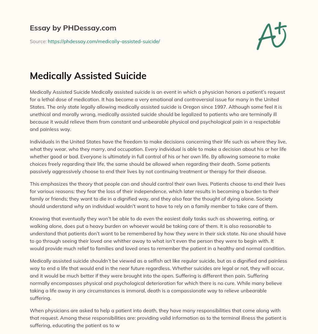Medically Assisted Suicide essay