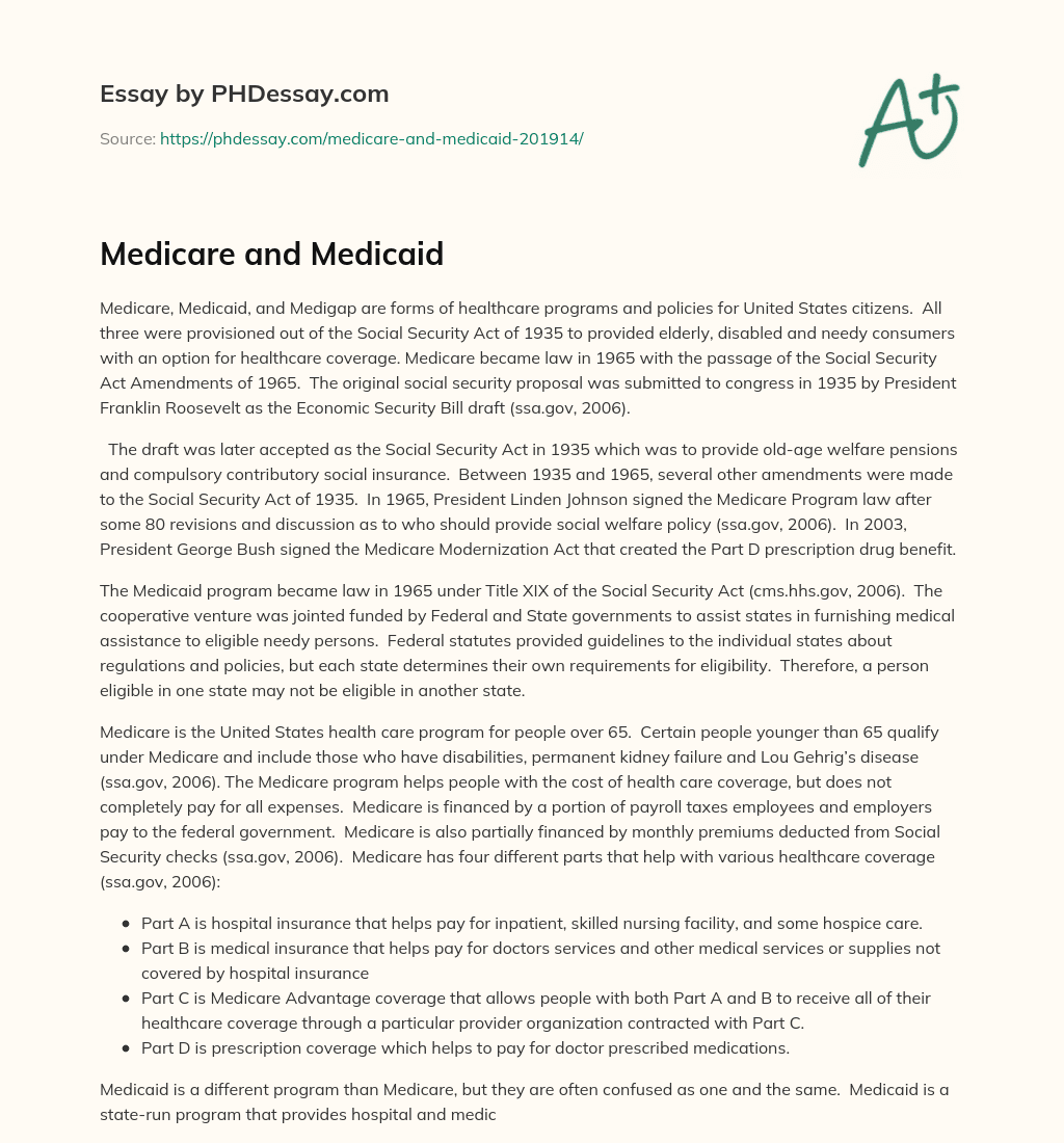 Medicare and Medicaid essay