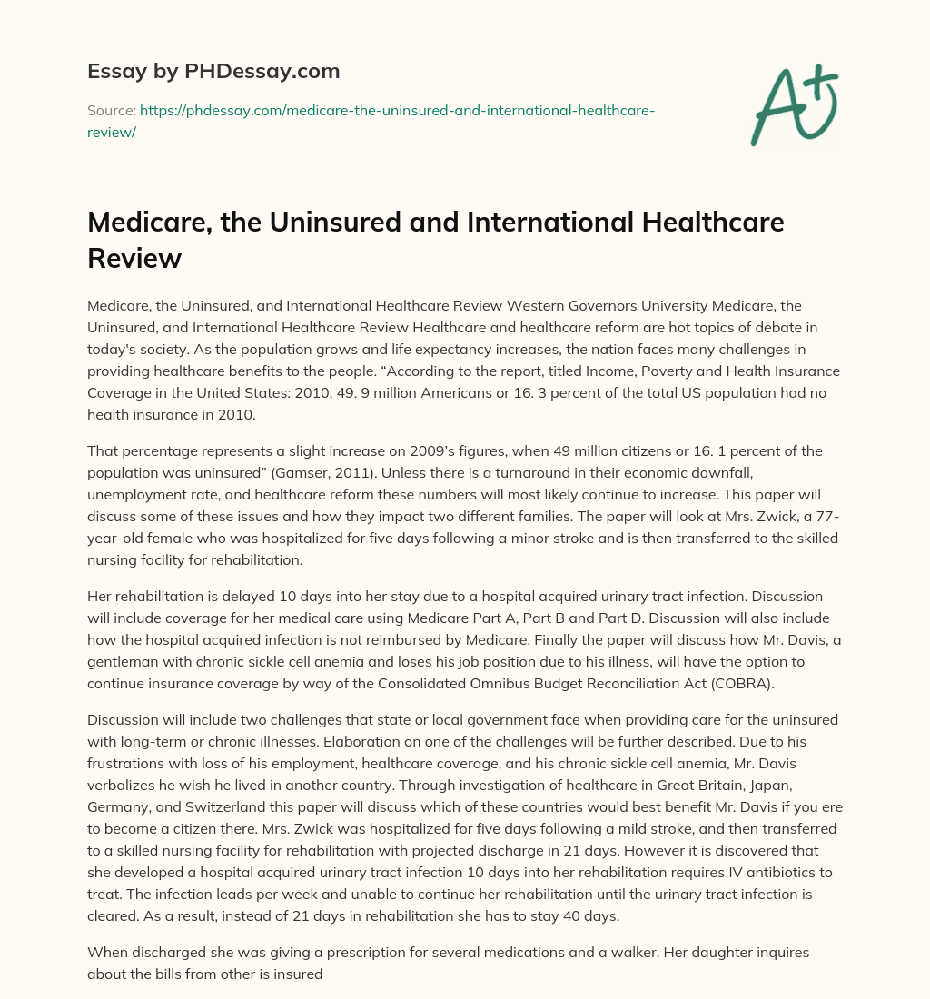 Medicare, the Uninsured and International Healthcare Review essay