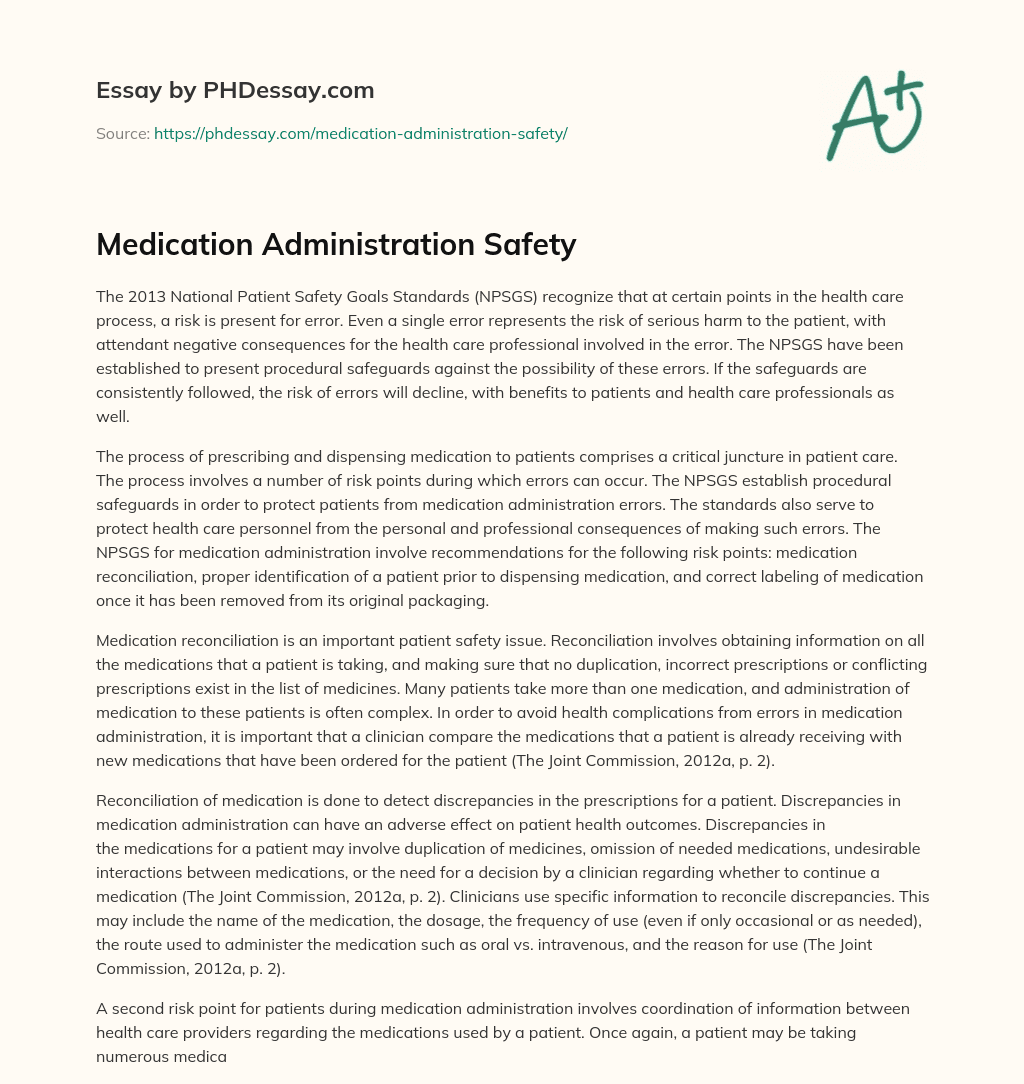 Medication Administration Safety essay