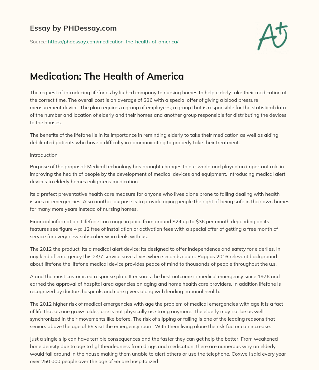 Medication: The Health of America essay
