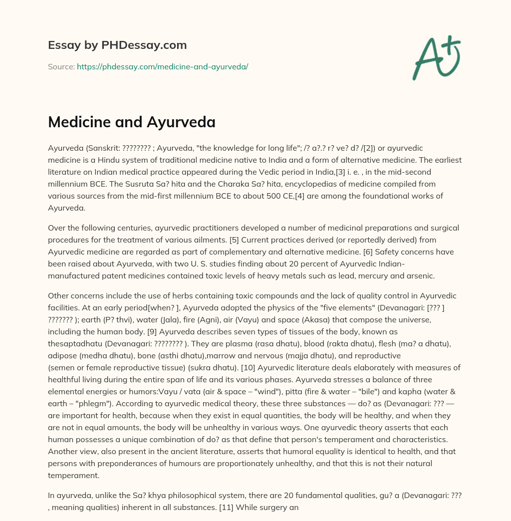 Medicine and Ayurveda essay
