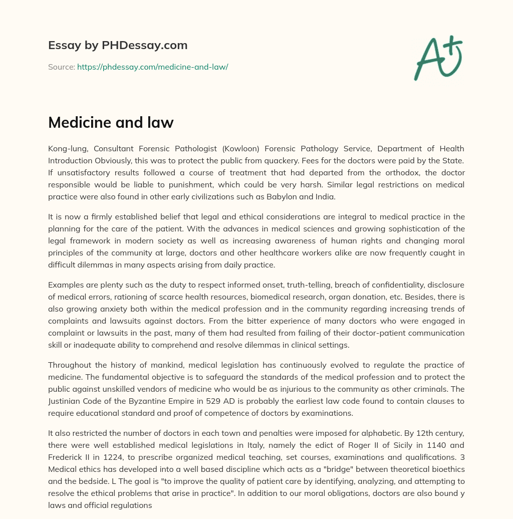 Medicine and law essay