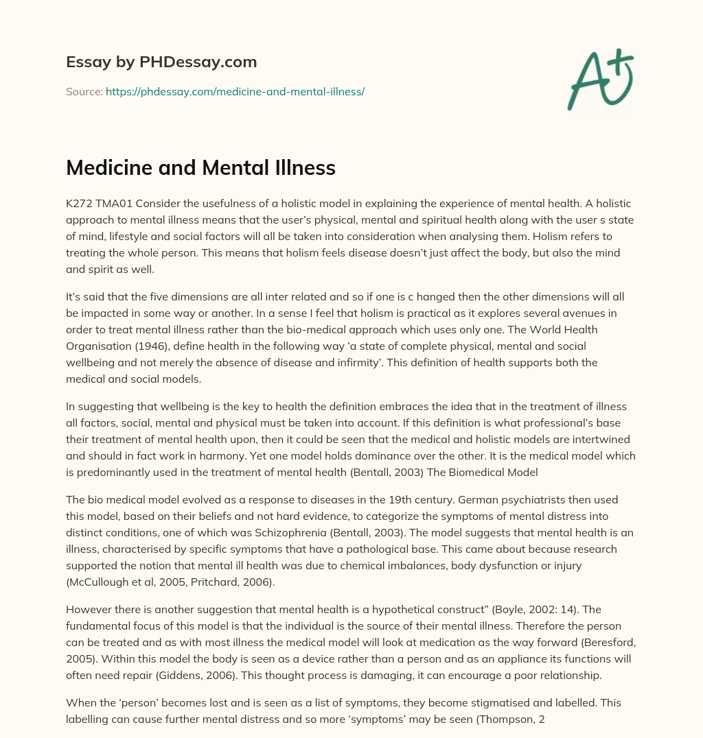 Medicine and Mental Illness essay