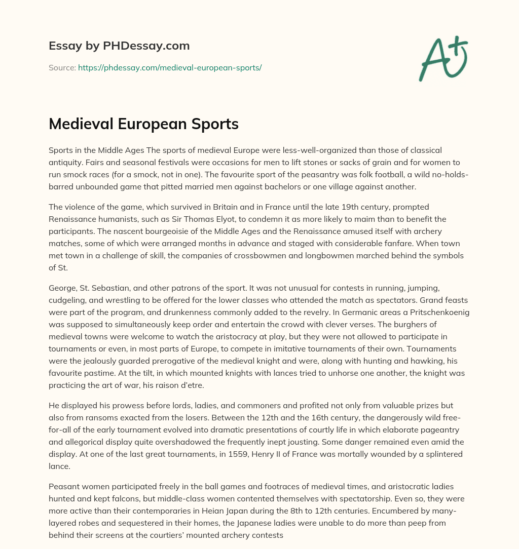 Medieval European Sports essay