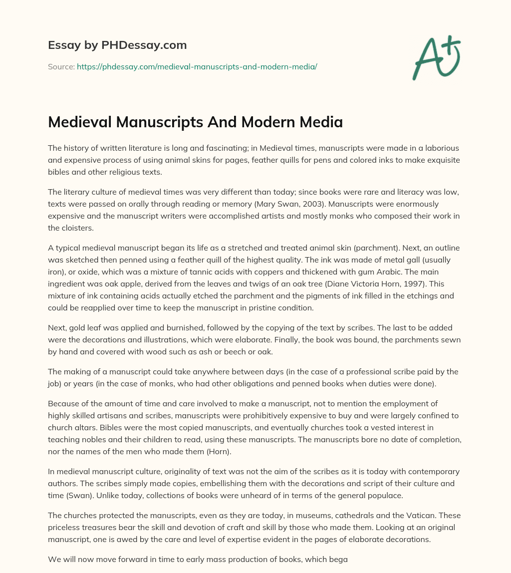 Medieval Manuscripts And Modern Media essay