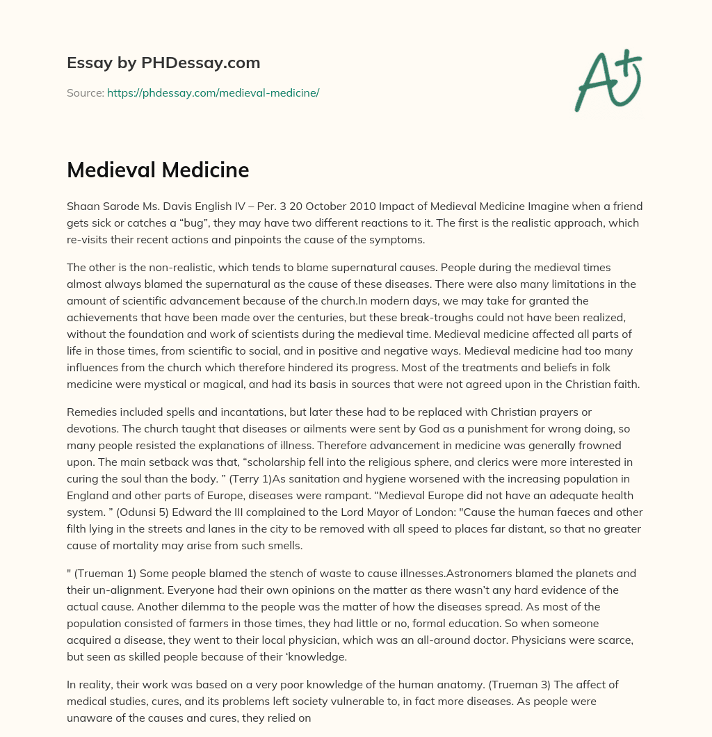 Medieval Medicine essay