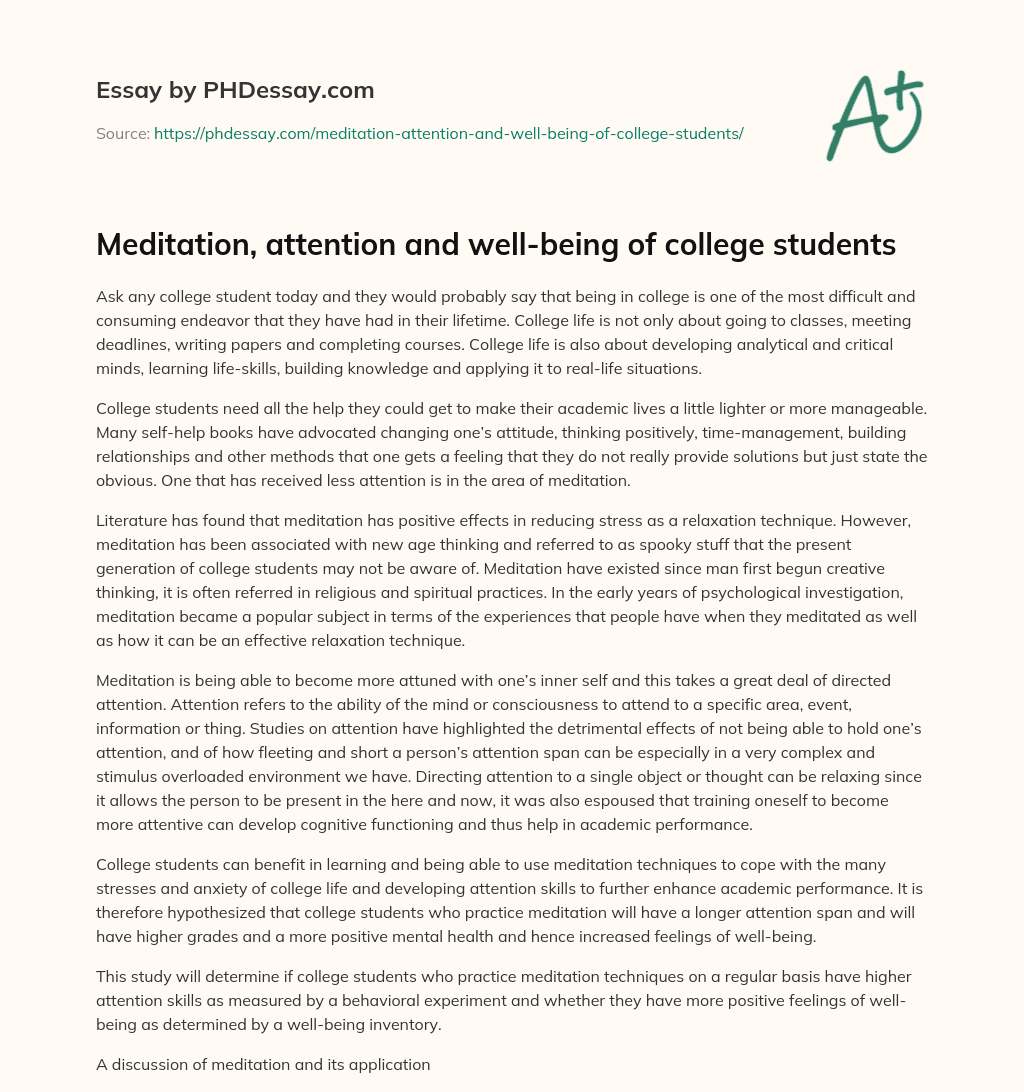 Meditation, attention and well-being of college students essay