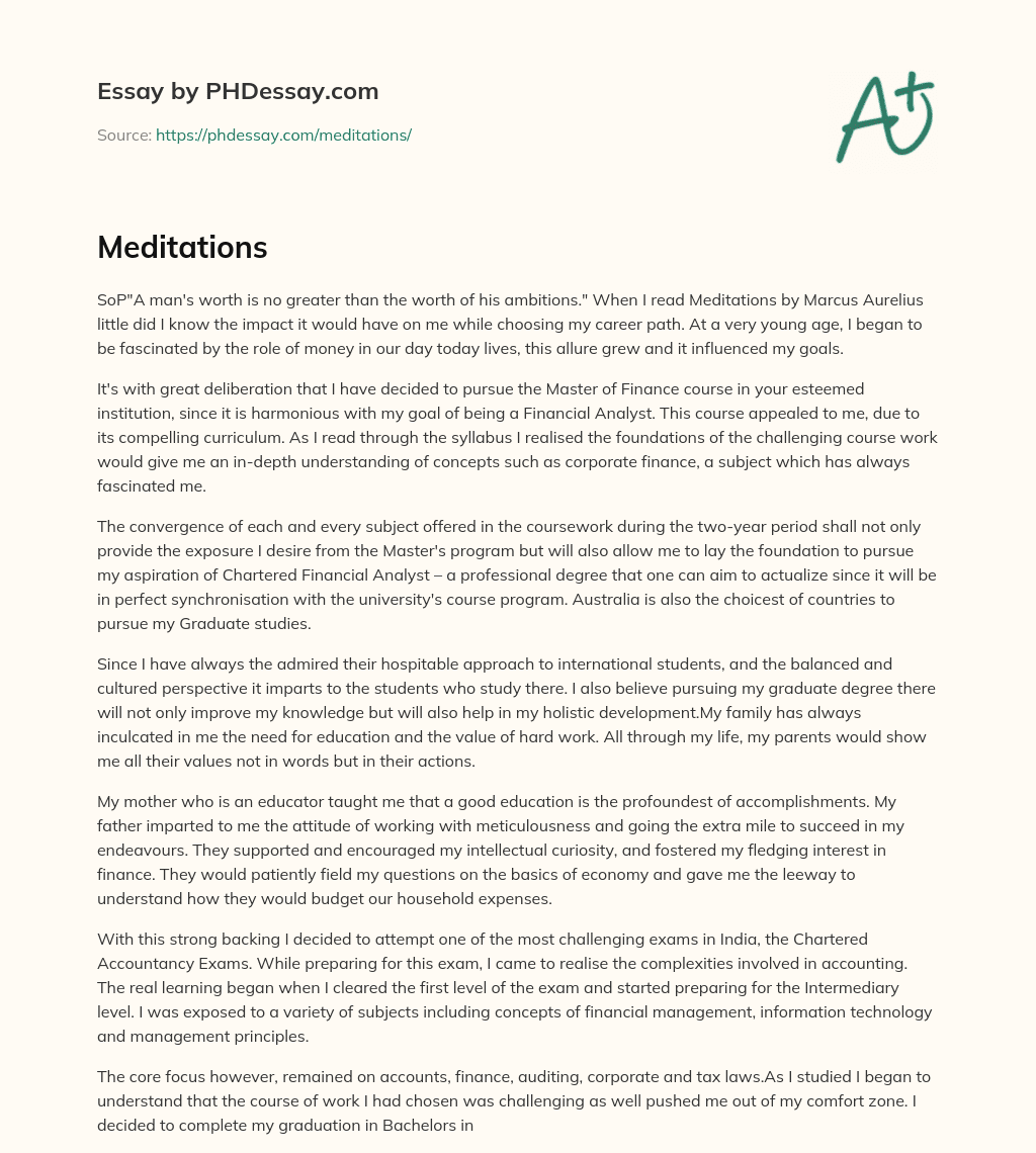 Applying for Master of Finance Course in Australia to Pursue Career as Financial Analyst essay