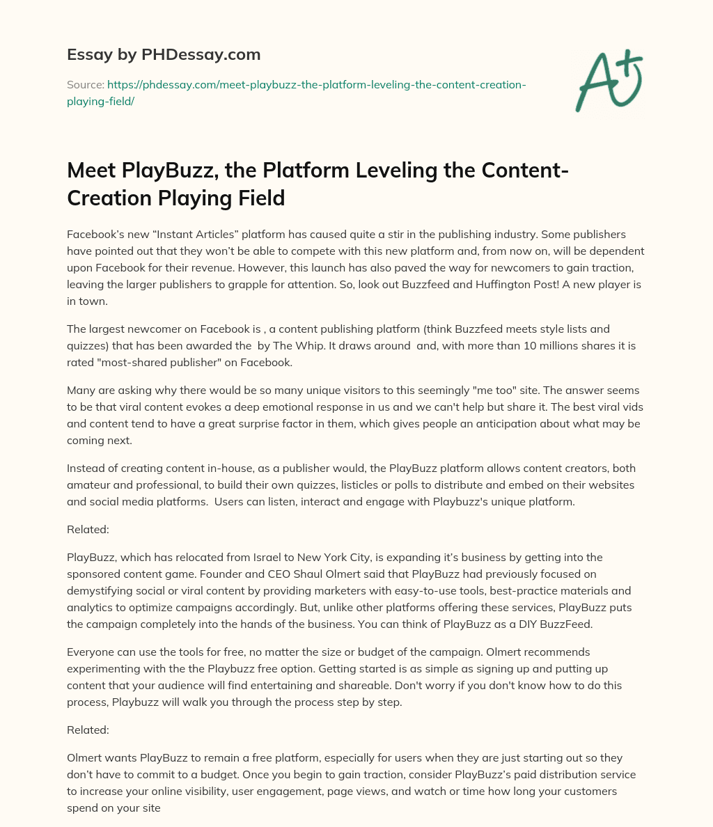 Meet PlayBuzz, the Platform Leveling the Content-Creation Playing Field essay