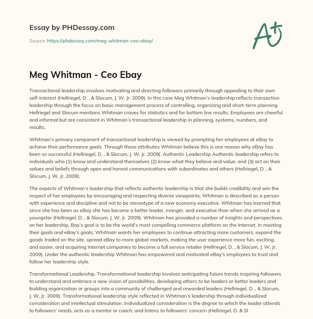 Meg Whitman – Ceo Ebay essay