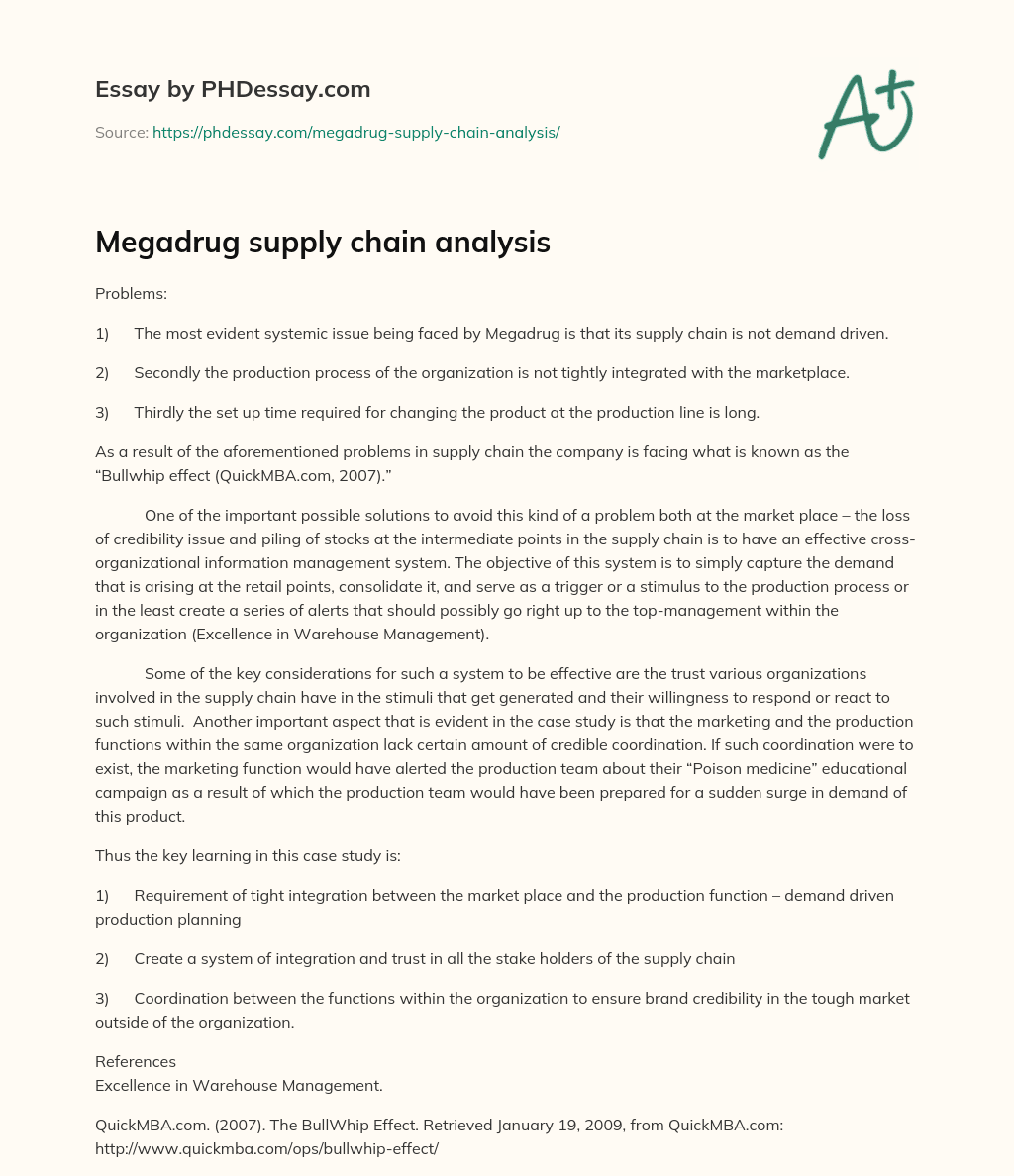 Megadrug supply chain analysis essay