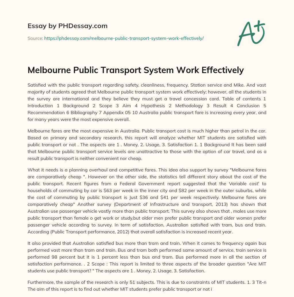 Melbourne Public Transport System Work Effectively essay