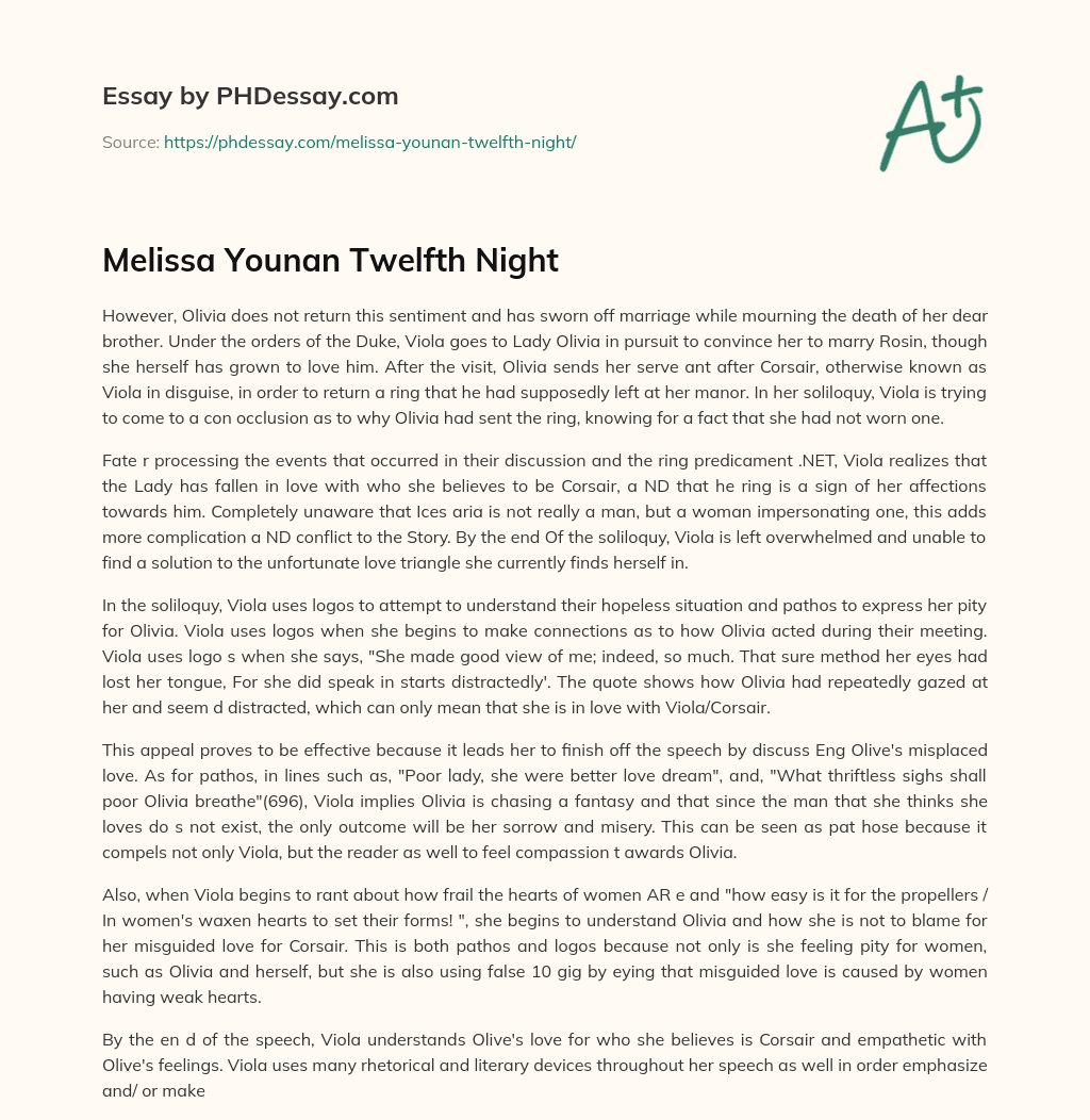 Melissa Younan Twelfth Night essay
