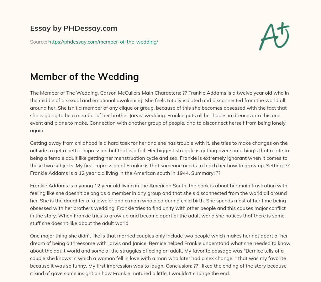 Member of the Wedding essay