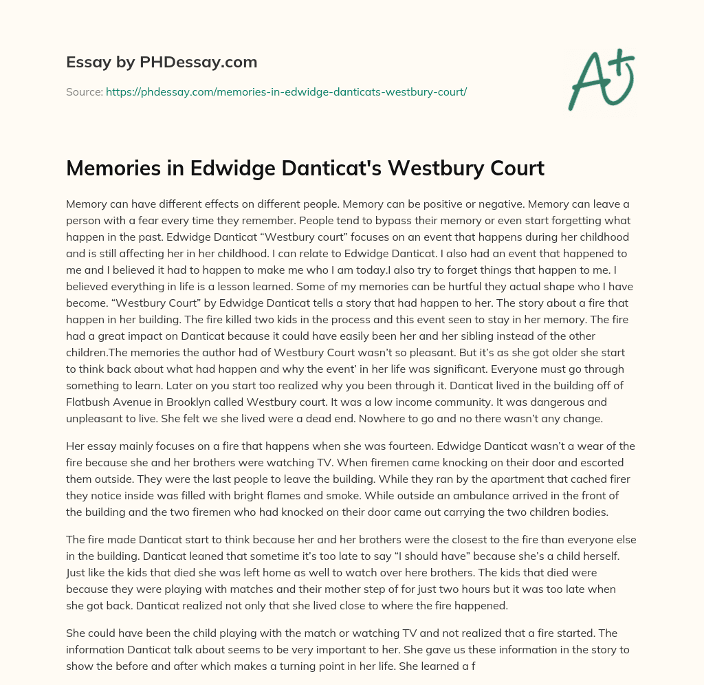 Memories in Edwidge Danticat’s Westbury Court essay