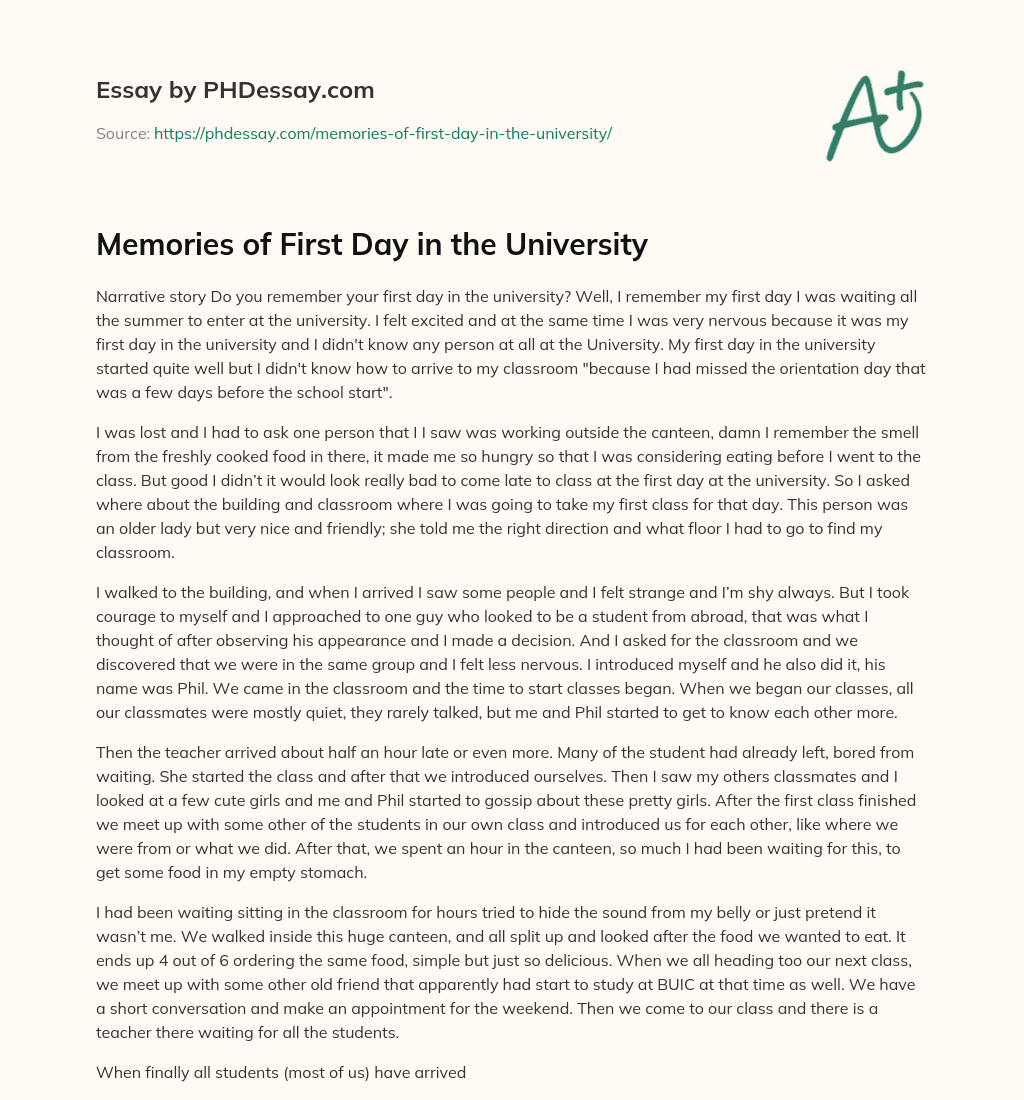 Memories of First Day in the University essay