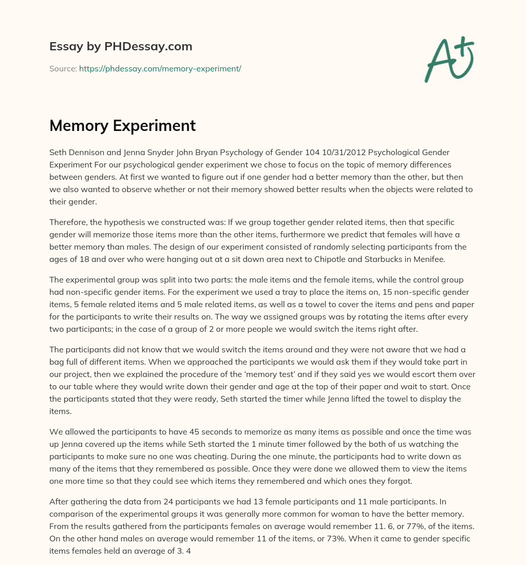 Memory Experiment essay