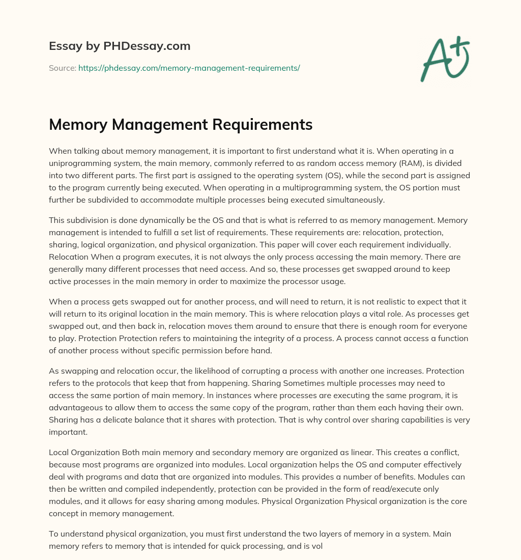 Memory Management Requirements essay