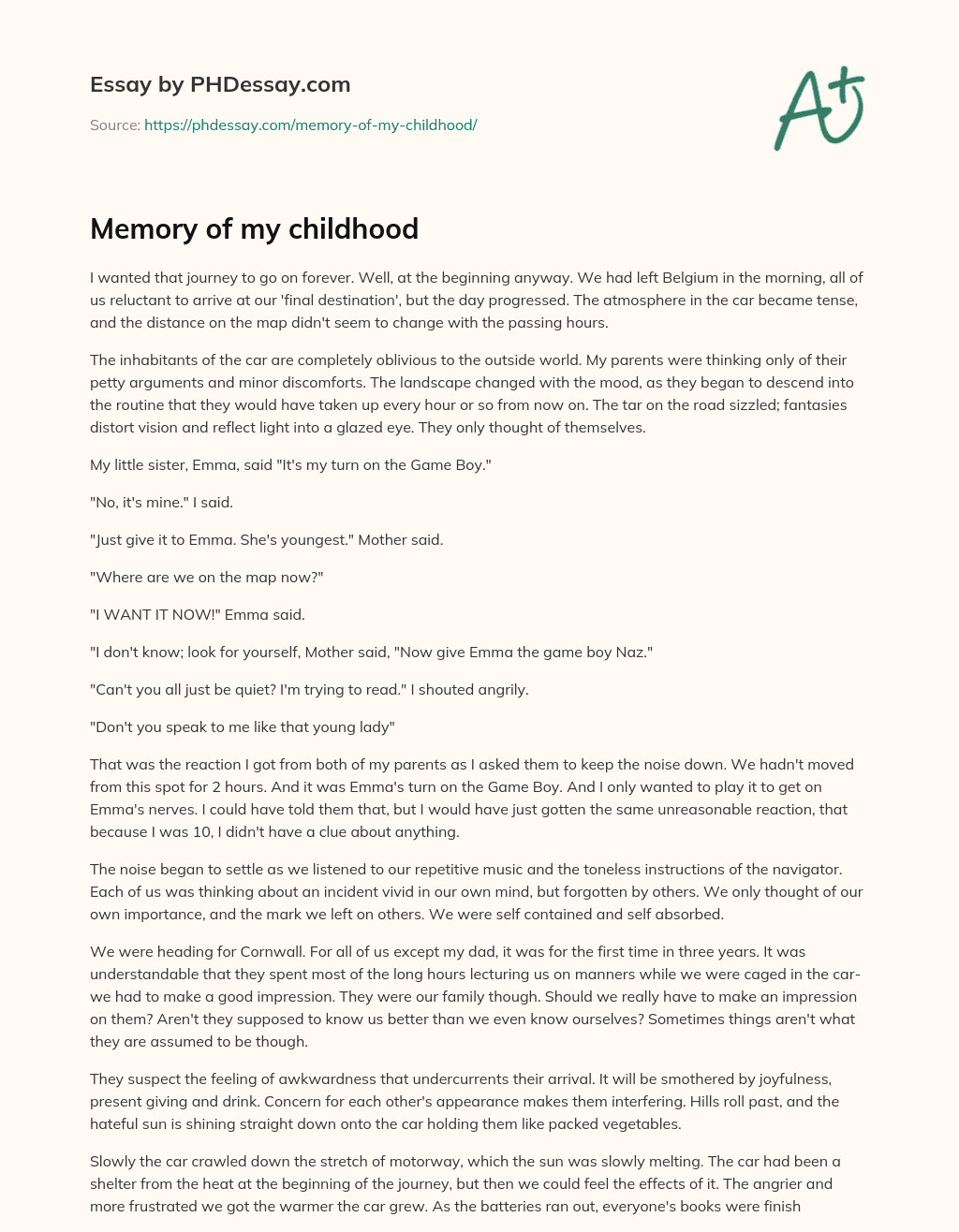 Memory of my childhood essay