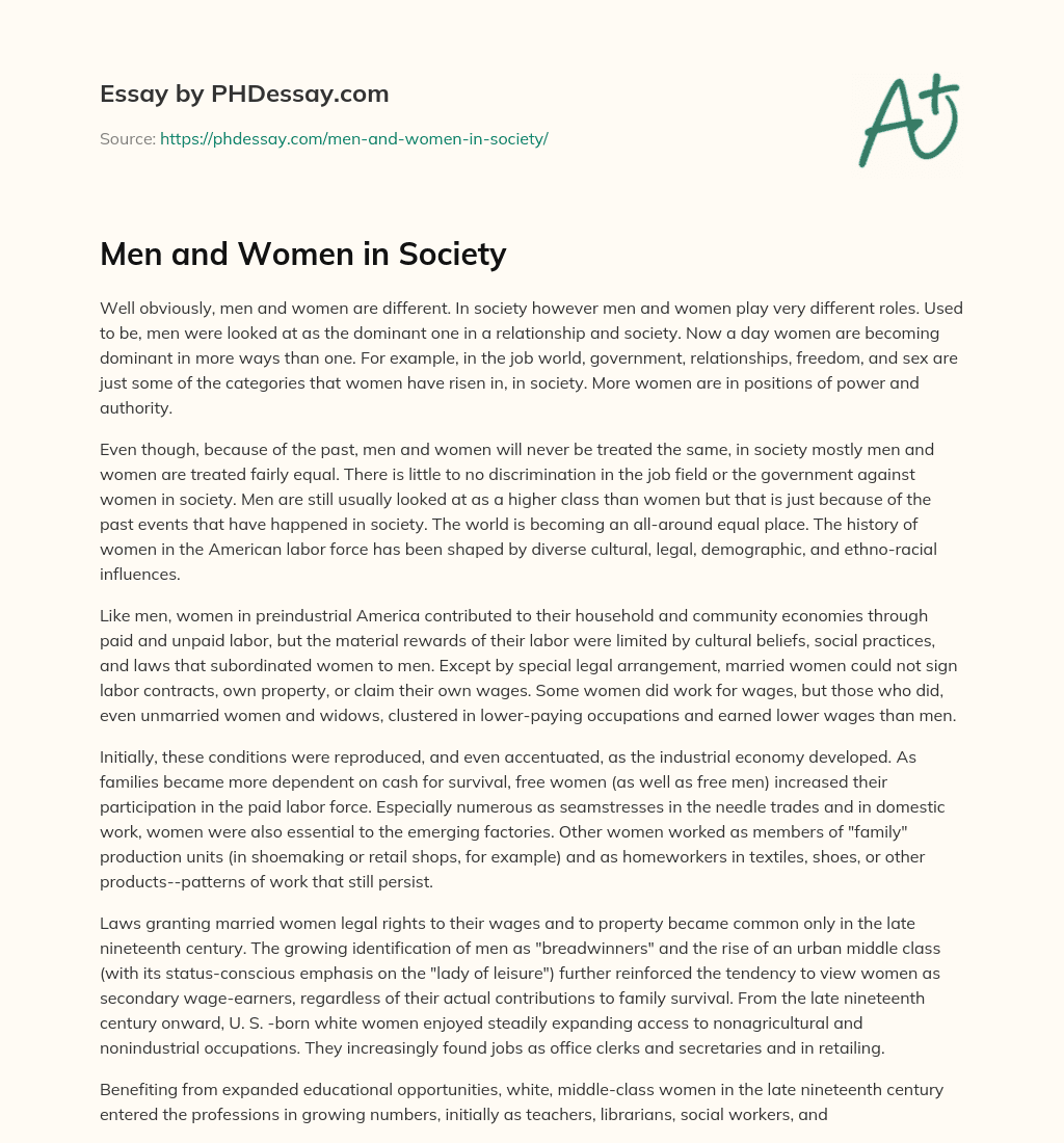 Men and Women in Society essay