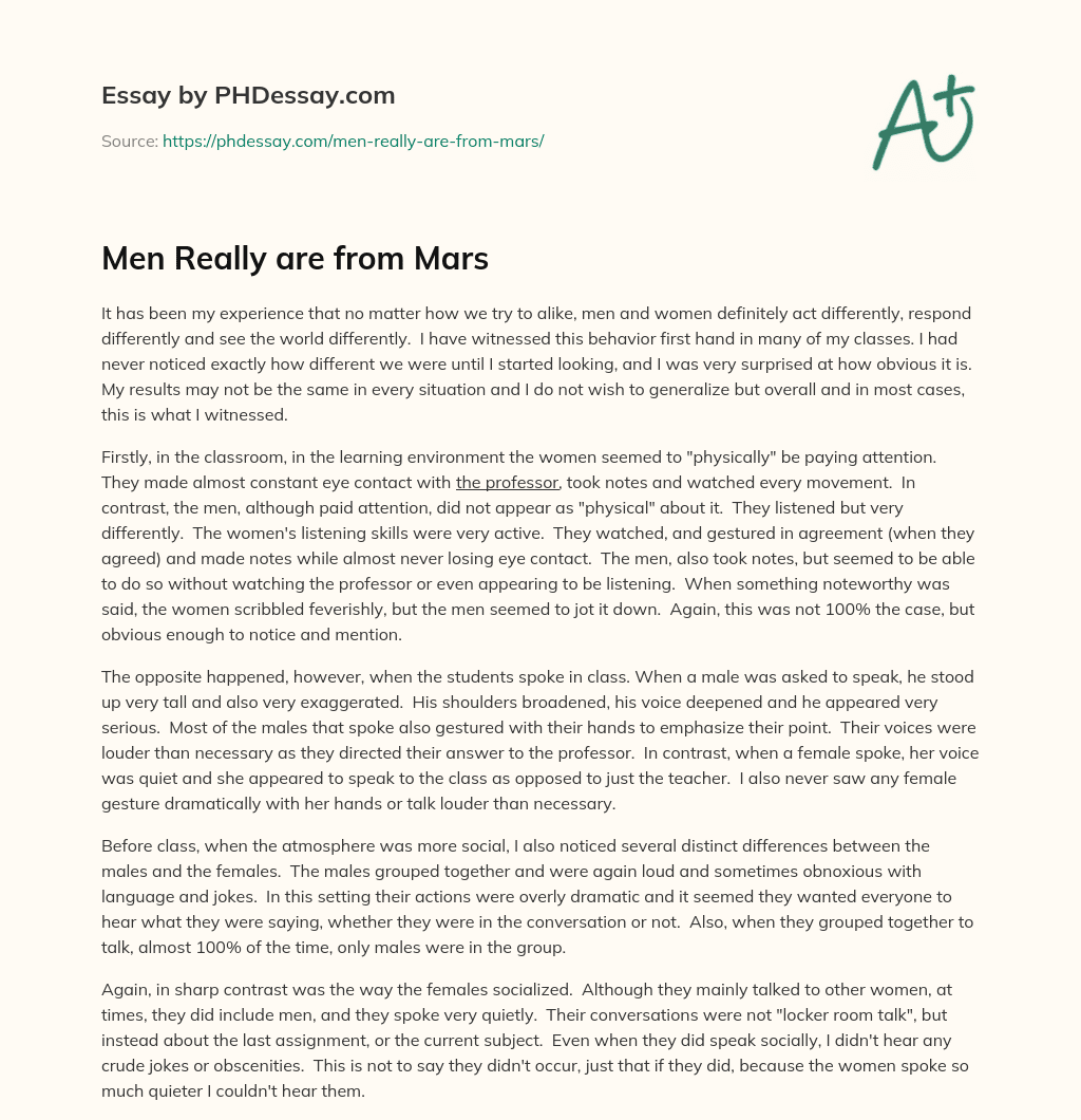 Men Really are from Mars essay