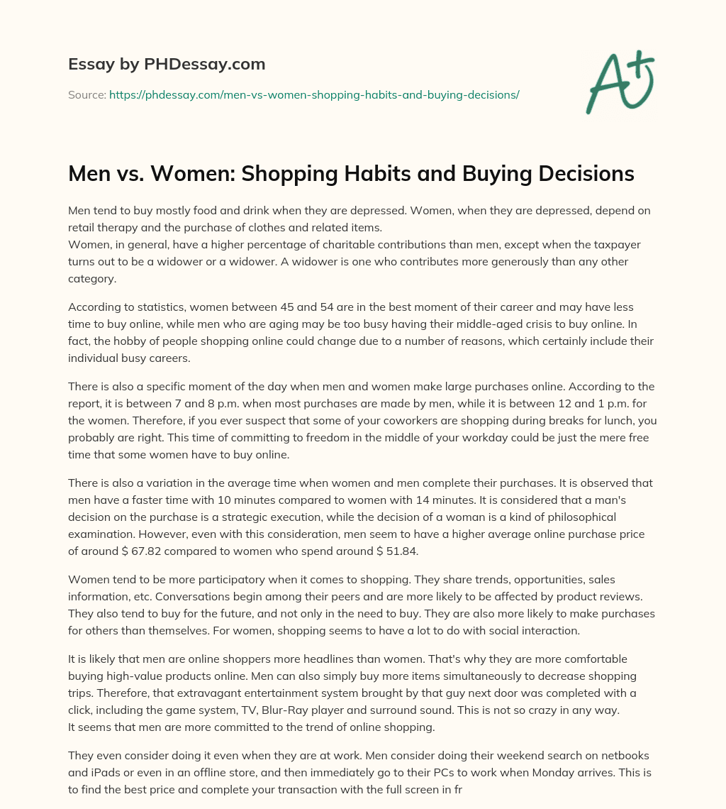 Men vs. Women: Shopping Habits and Buying Decisions essay