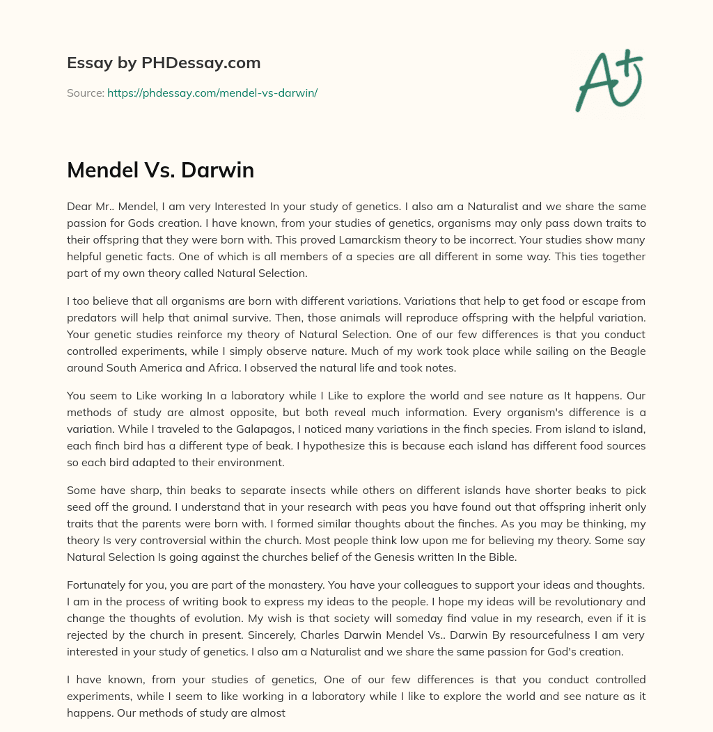 Mendel Vs. Darwin essay