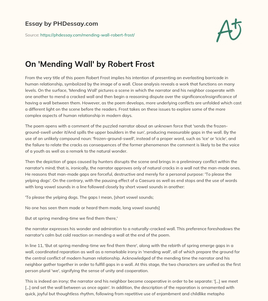 On ‘Mending Wall’ by Robert Frost essay