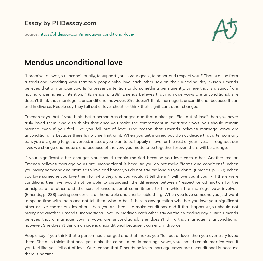 Mendus unconditional love essay