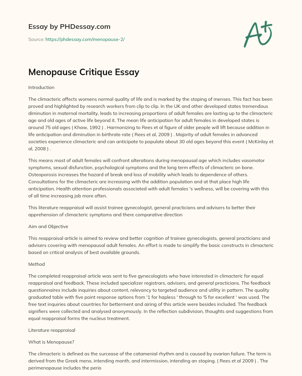 Menopause Critique Essay essay
