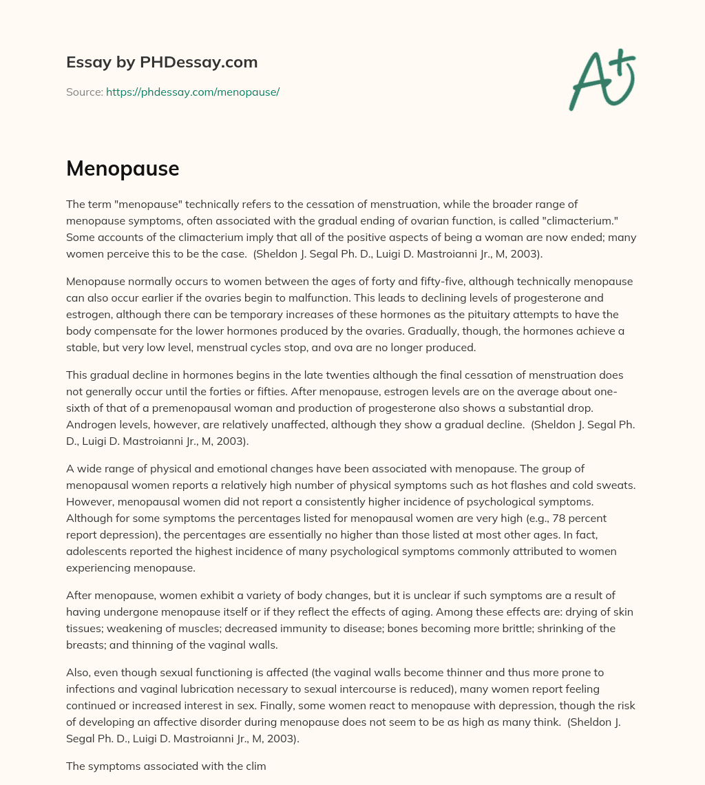 Understanding Menopause and Climacterium: Hormonal Changes and Symptoms essay