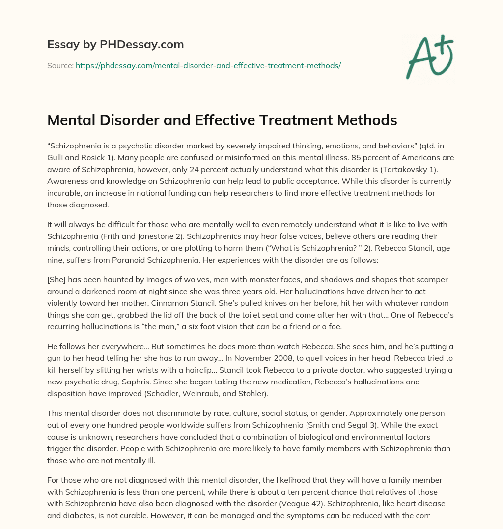 Mental Disorder and Effective Treatment Methods essay