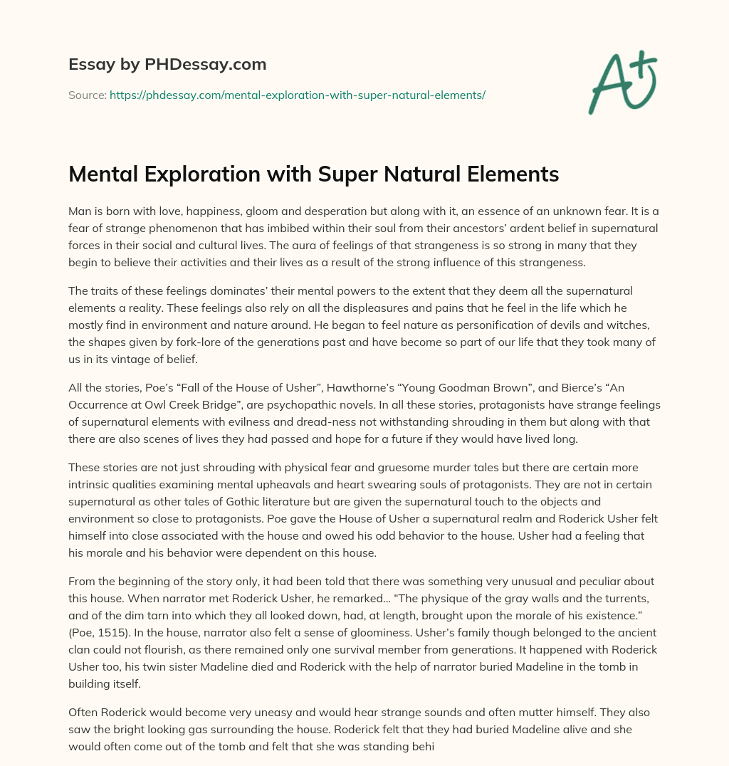Mental Exploration with Super Natural Elements essay