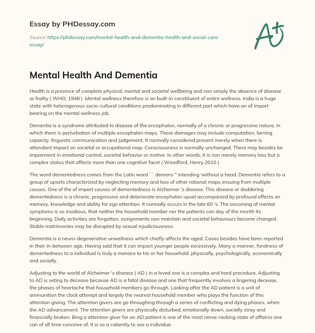 500 word essay on dementia