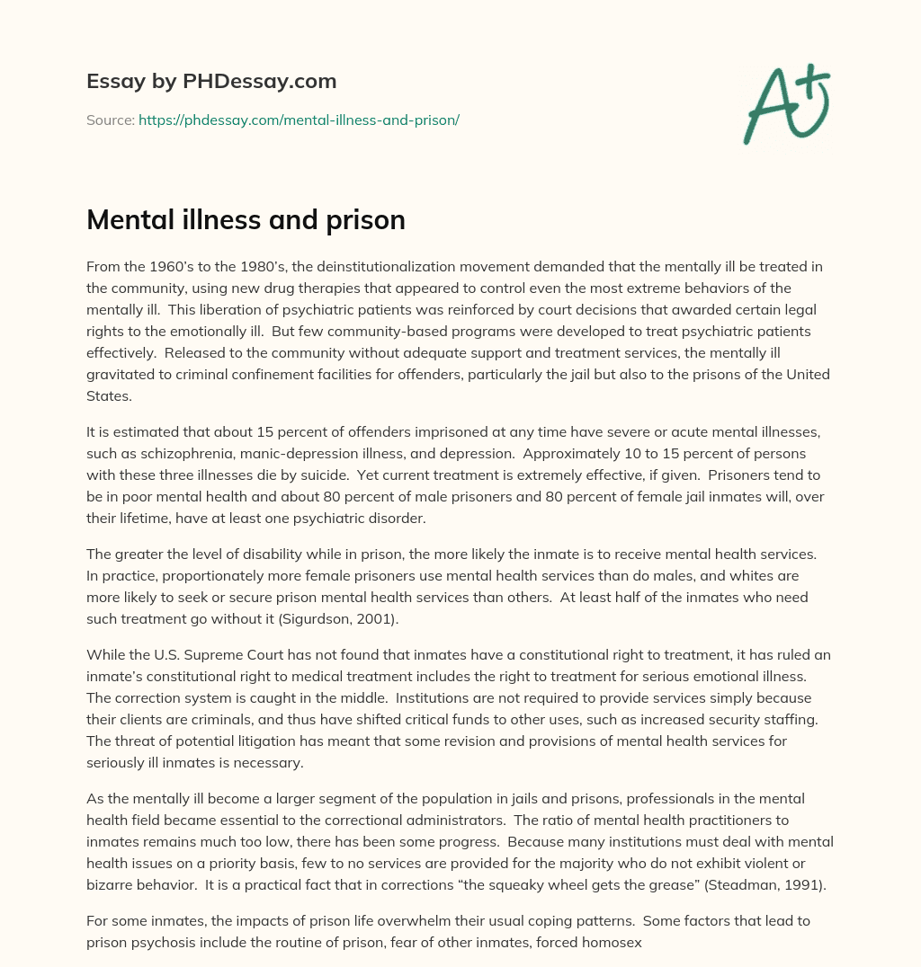 Mental illness and prison essay