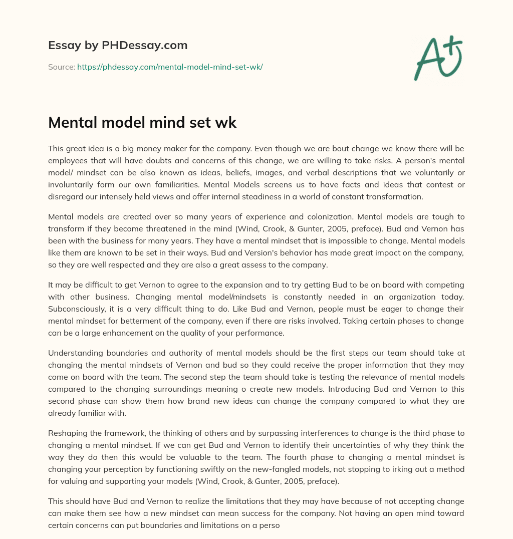 Mental model mind set wk essay