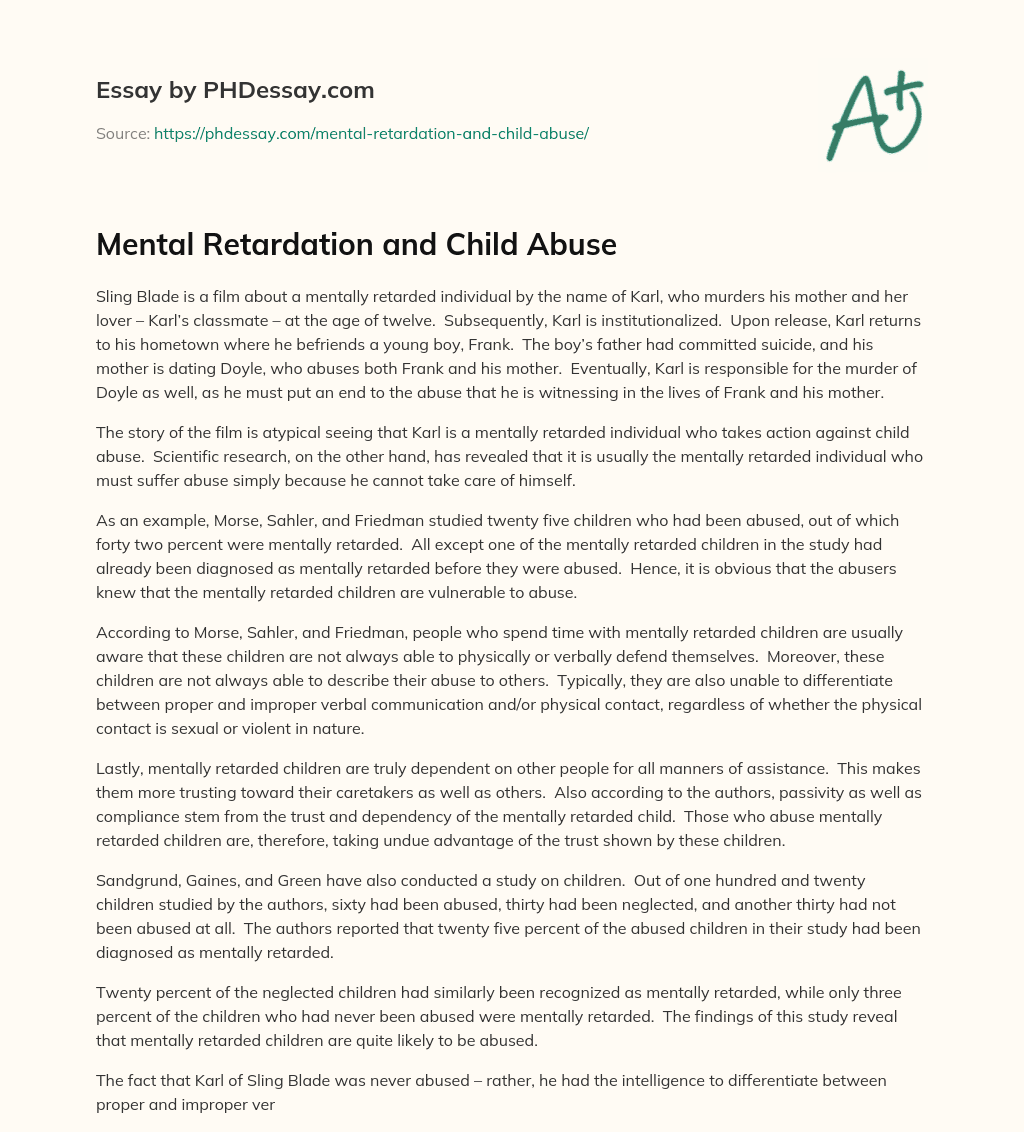 Mental Retardation and Child Abuse essay