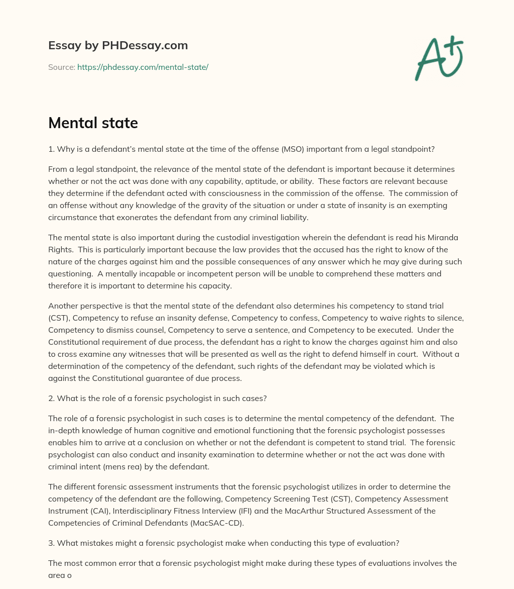 Mental state essay
