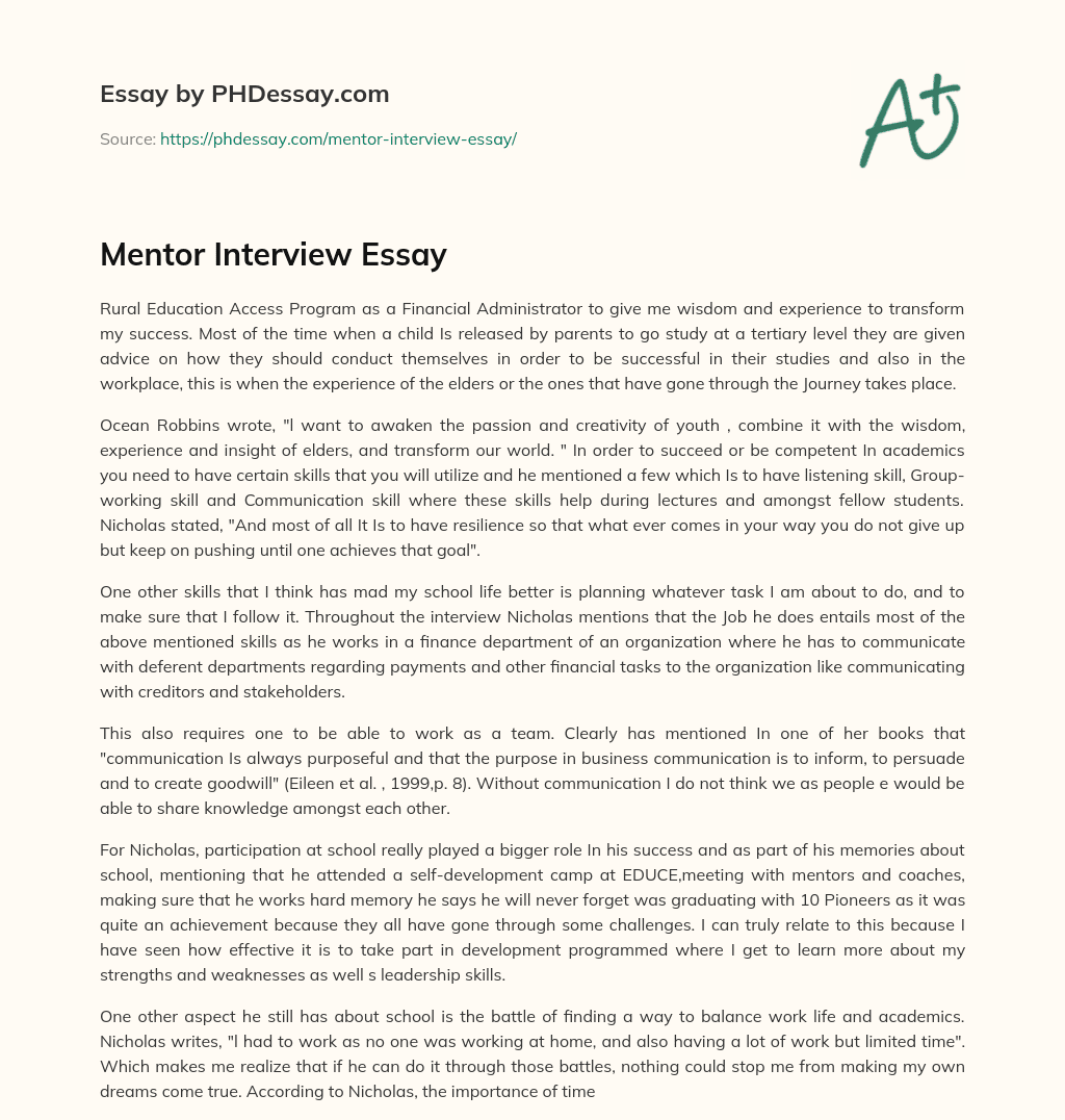 Transforming Success: The Importance of Wisdom and Experience in Rural Education Access Program essay