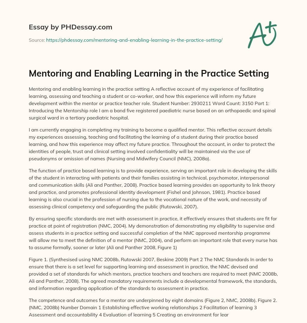 Mentoring and Enabling Learning in the Practice Setting essay