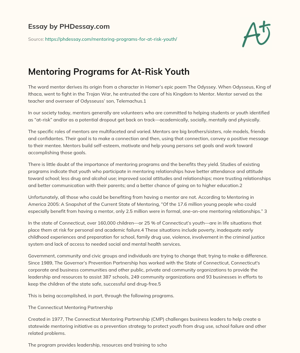 Mentoring Programs for At-Risk Youth essay