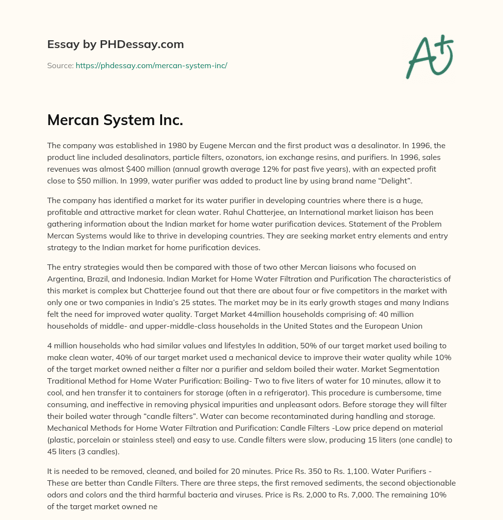 Mercan System Inc. essay