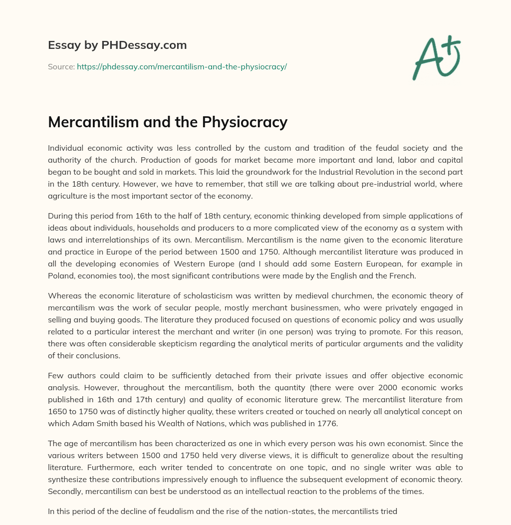 Mercantilism and the Physiocracy essay